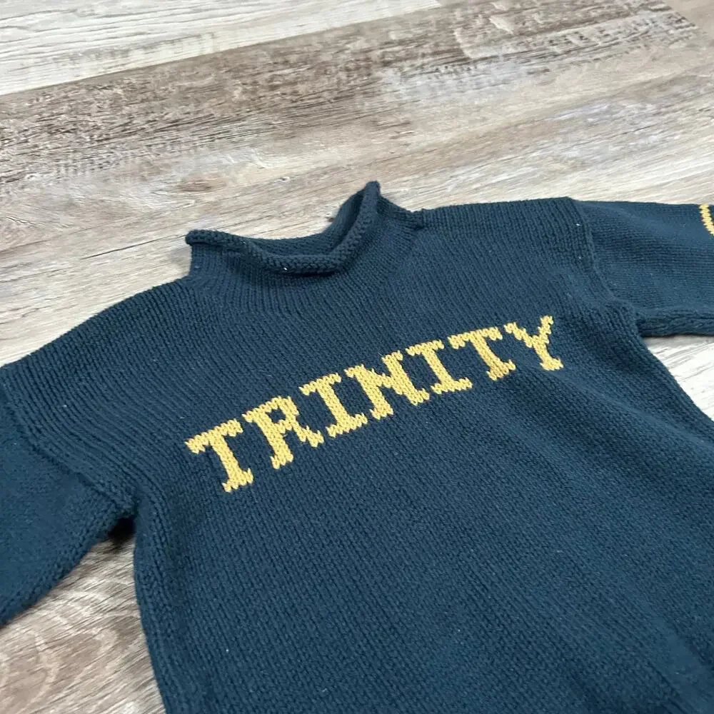 Vintage Style Knit Baby Sweater “Trinity” Wilder 17 Navy Gold Handmade 12-24M